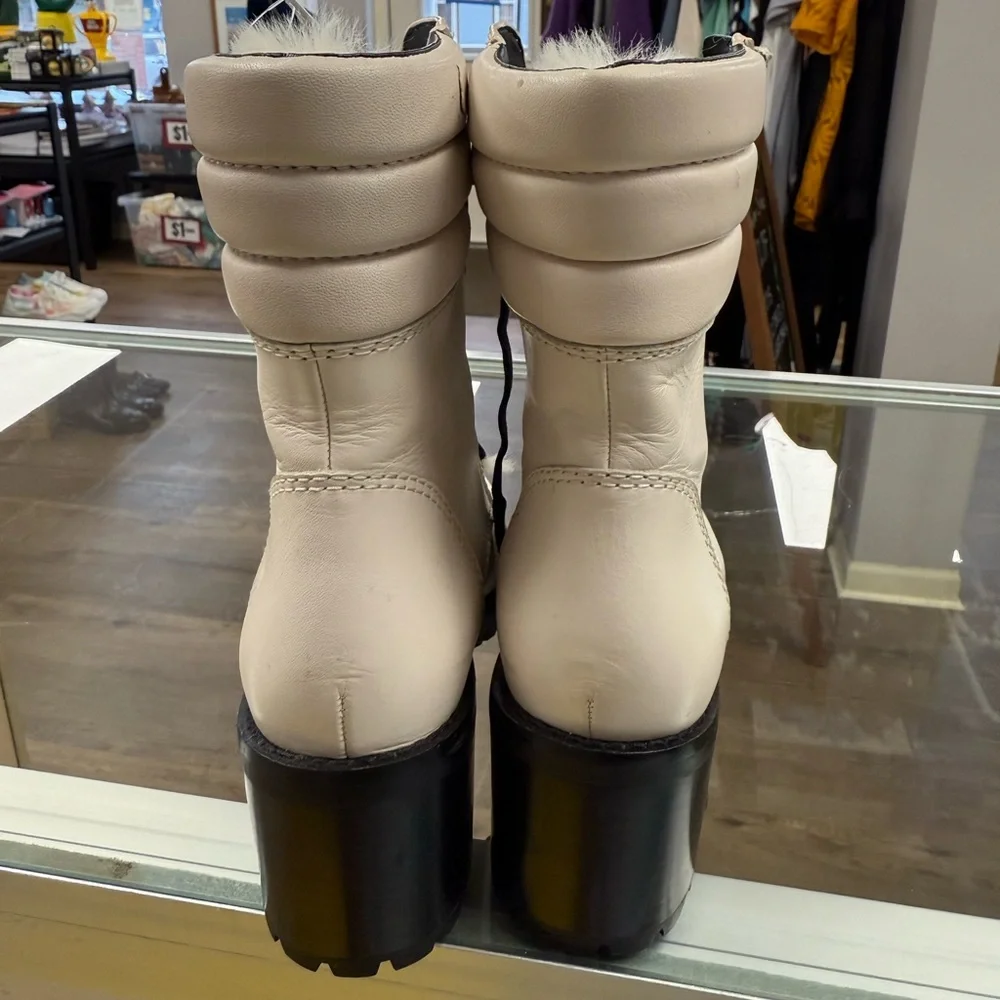 Coach Ivory Lace-Up Boots with Black Accents